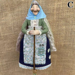 figurine artisanale sorcière cuisine résine broderie dentelle imprimé floral sac fourchettes cuillère bouquet fleurs