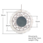 miroir mural macramé boho blanc franges décoration intérieure chambre salon artisanal