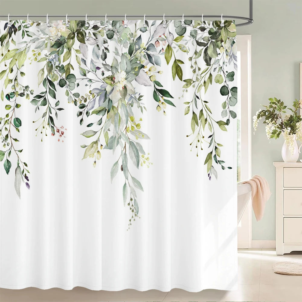 Rideau de douche noir élégant avec imprimé fleurs fraîches pour décoration intérieure