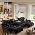 canapé d'angle noir velours moderne pieds bois coussins