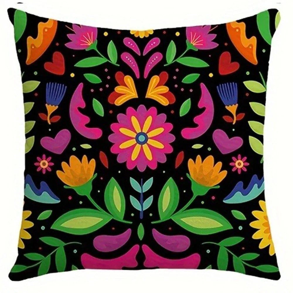 taies d'oreiller imprimées fleurs colorées moderne polyester noir 45x45cm 60x60cm decoration salon