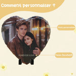 cœur pierre marron moderne photo gravée pouces support trépied decoration intérieur cadeau