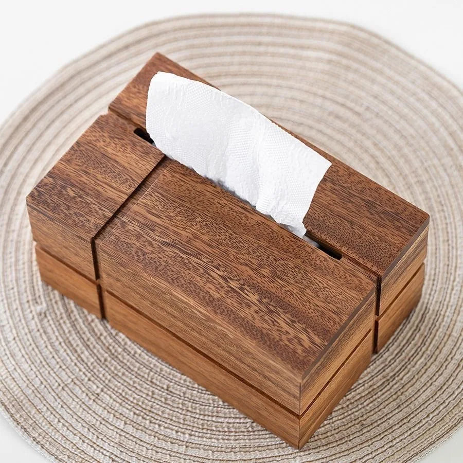 boîte mouchoirs bois marron moderne minimaliste tissu amovible grain naturel salon