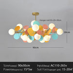 suspension lumineuse moderne multicolore boules translucides branches métalliques led salon chambre
