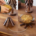 support vaisselle bois marron foncé texture naturelle moderne anti brûlure trivet résistant chaleur plateau