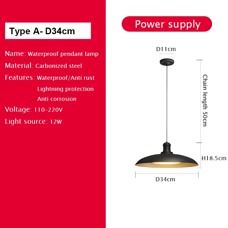 lampe moderne noire acier inoxydable suspension intérieure extérieure 24v led 29cm 34cm