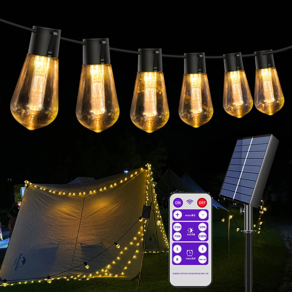 guirlande lumineuse solaire led ampoules edison vintage clips métalliques noir transparent