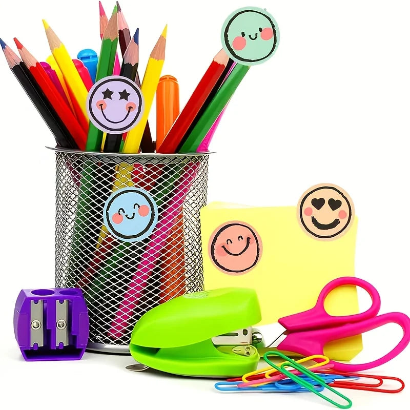 autocollants souriants colorés rond visage joyeux rouleau papier adhésif glitter transparent éducatif scrapbooking fournituresécole