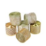 ruban noel or blanc motif floral tissu decoratif bricolage cadeau noel
