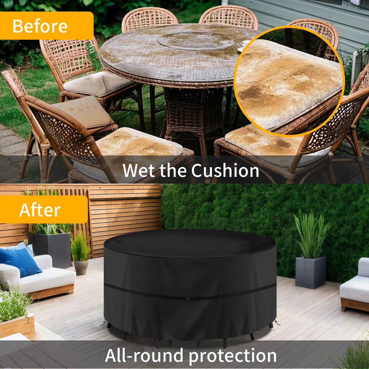 housse meubles extérieurs polyester imperméable noire moderne élastiques ajustables rectangle lshape rond