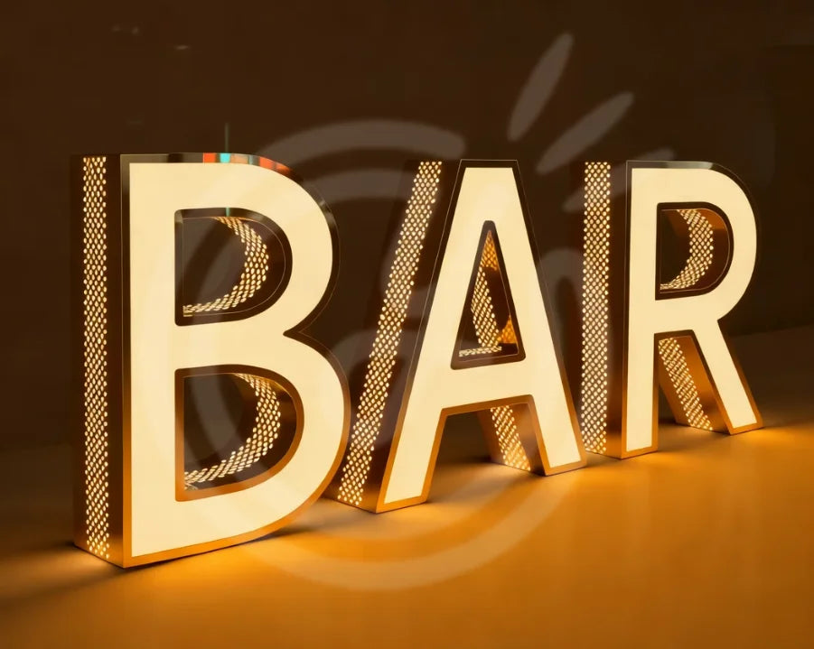 lettres lumineuses 3d modernes métal brillant blanc jaune doré