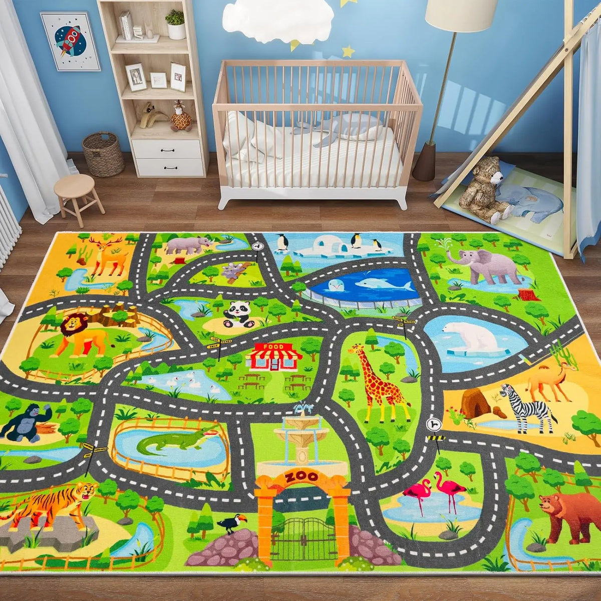 tapis jeu enfants zoo animaux routes colorés moderne salon extérieur