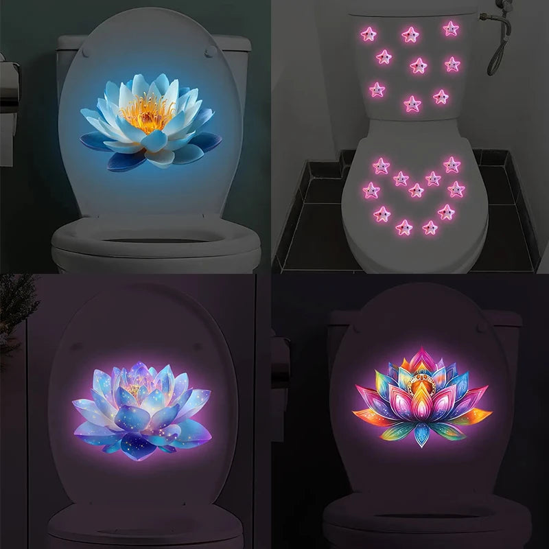 sticker lumineux fleur lotus étoiles moderne bleu blanc orange rose adhésif