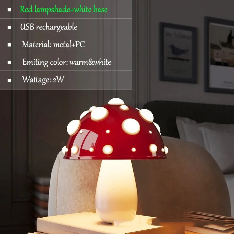 lampe poser champignon enfant rechargeable usb led rouge blanc vert violet bleu moderne chambre