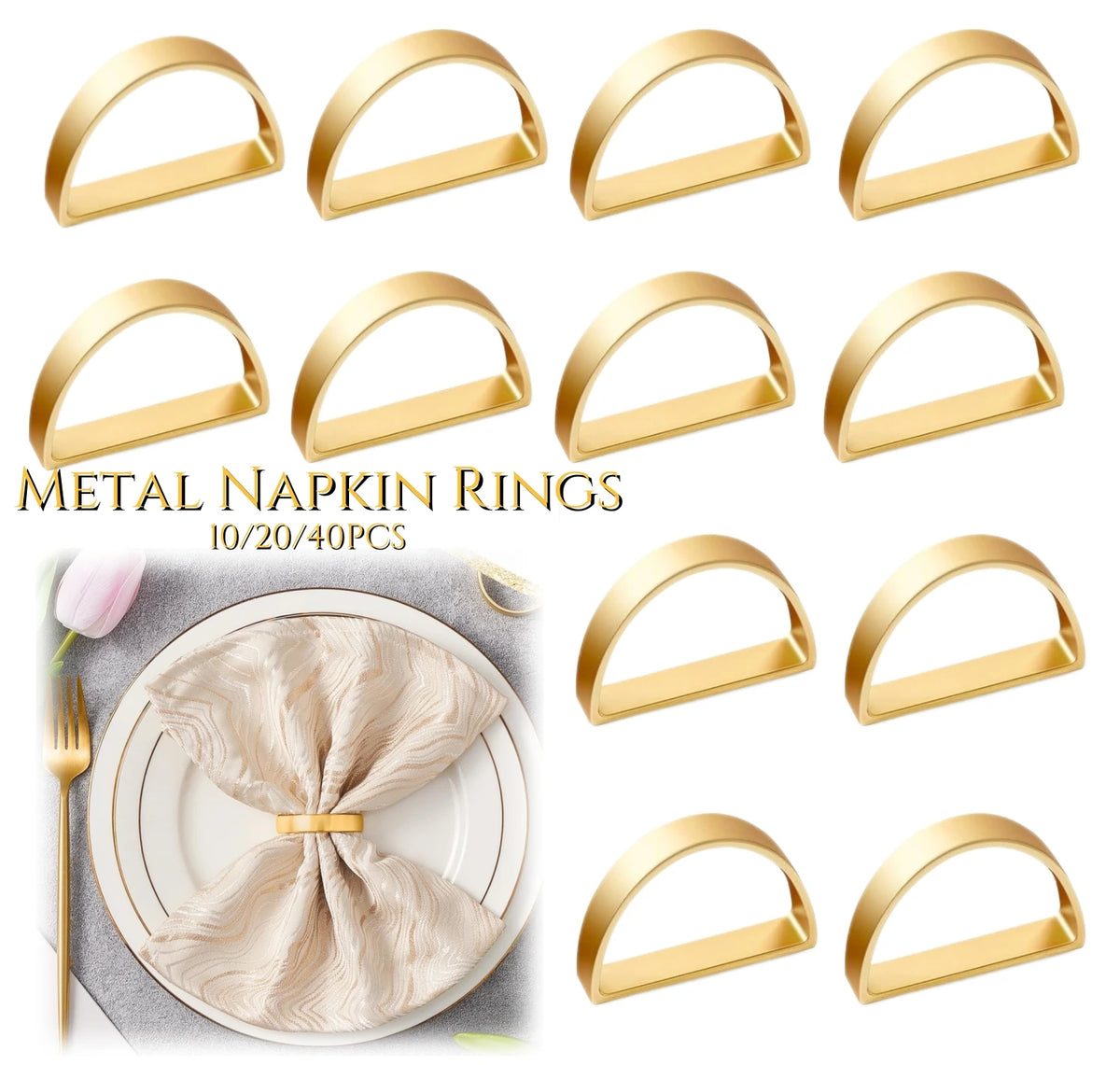anneaux serviettes métal doré lisses modernes clips dorés 10 20 40 pièces