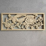 panneau decoratif bois sculpte oiseaux fleurs traditionnel chinois decoration murale rouge naturel