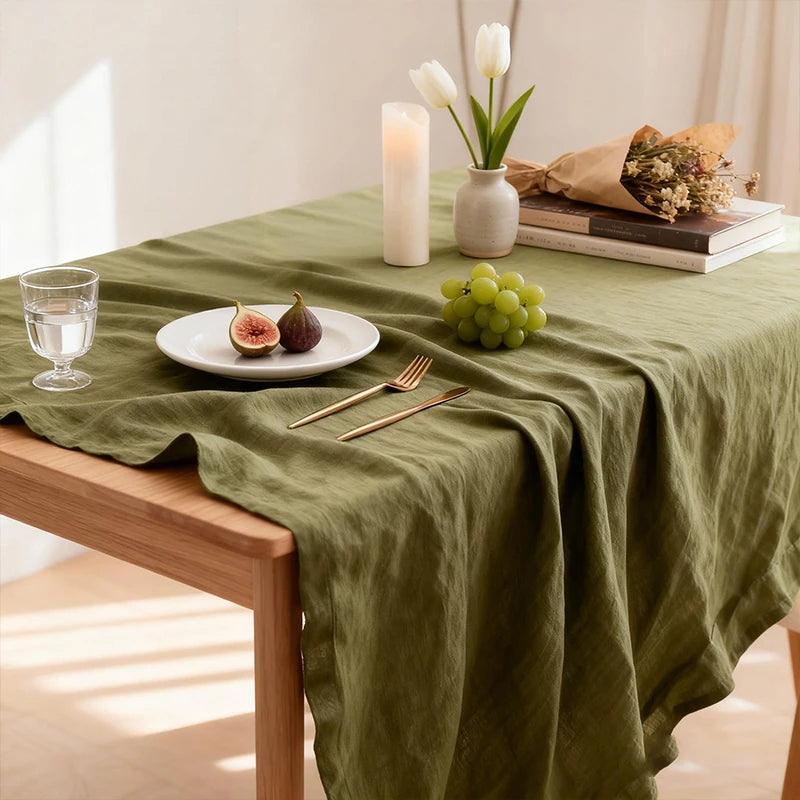 nappe polyestre texture lin moderne vert olive jaune rose pâle réutilisable machine transparente table