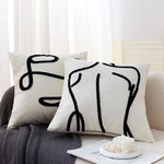 housse coussin brodé motif géométrique moderne coton blanc décoration intérieure carreau 45x45cm opaquet fixations