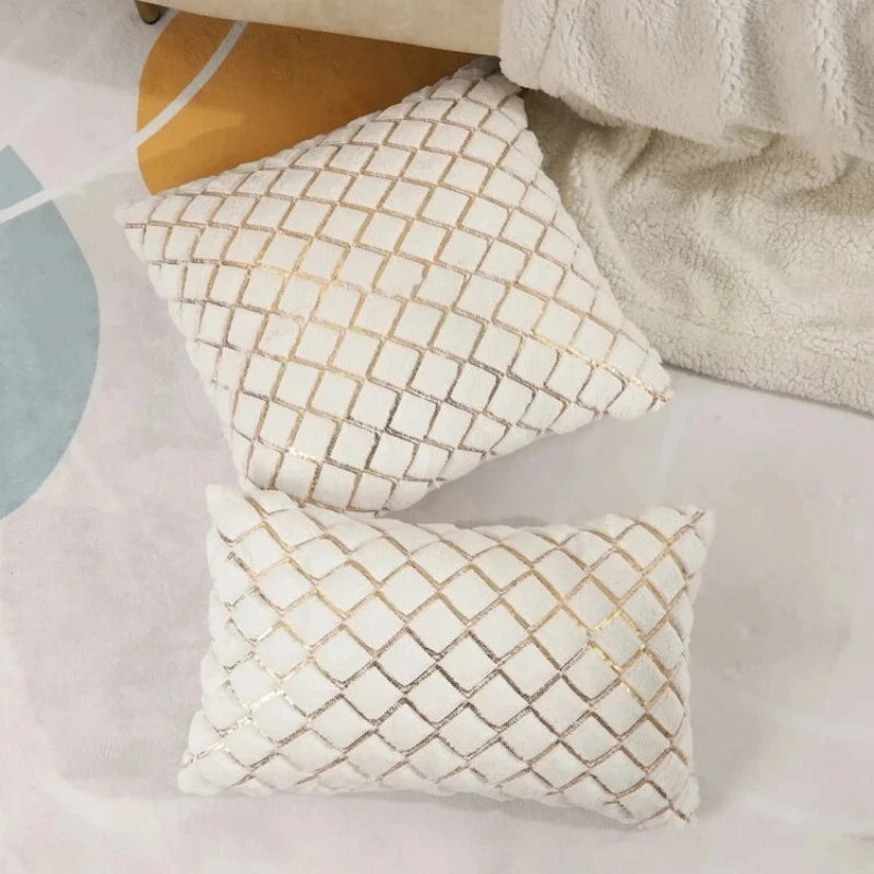housse coussin géométrique doré moderne 100 polyester 30x50 45x45 blanc or décoration chambre voiture