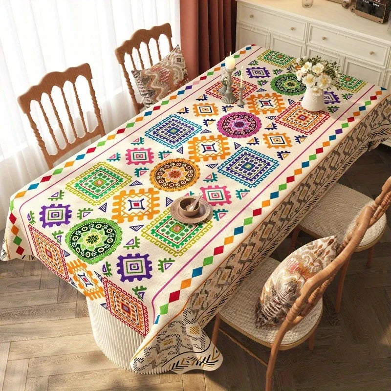 nappe table géométrique moderne multicolore bordure décorative décoration fête maison