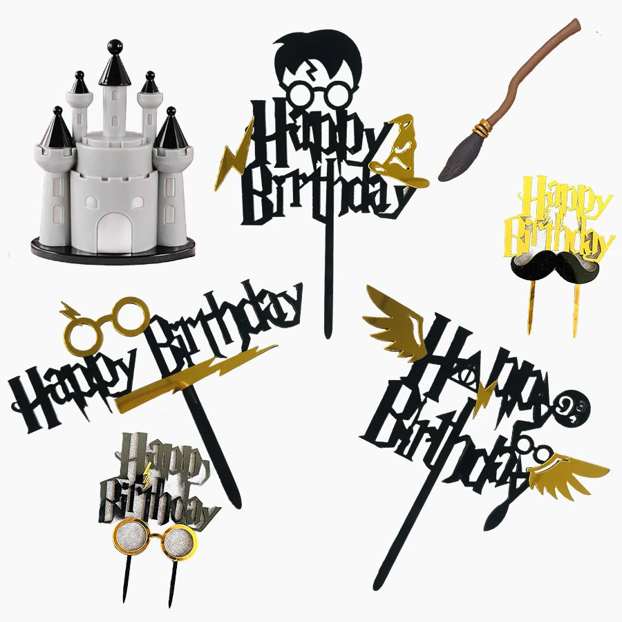 décoration gâteau thème harry potter halloween château baguette magique lunettes chapeau balai fantômes citrouilles
