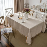 nappe rectangulaire beige franges décoration table maison mariage rustic bohème tissu coton lin