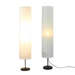 lampe sol moderne blanc rayures opaques base noire abat jour papier riz chambre salon