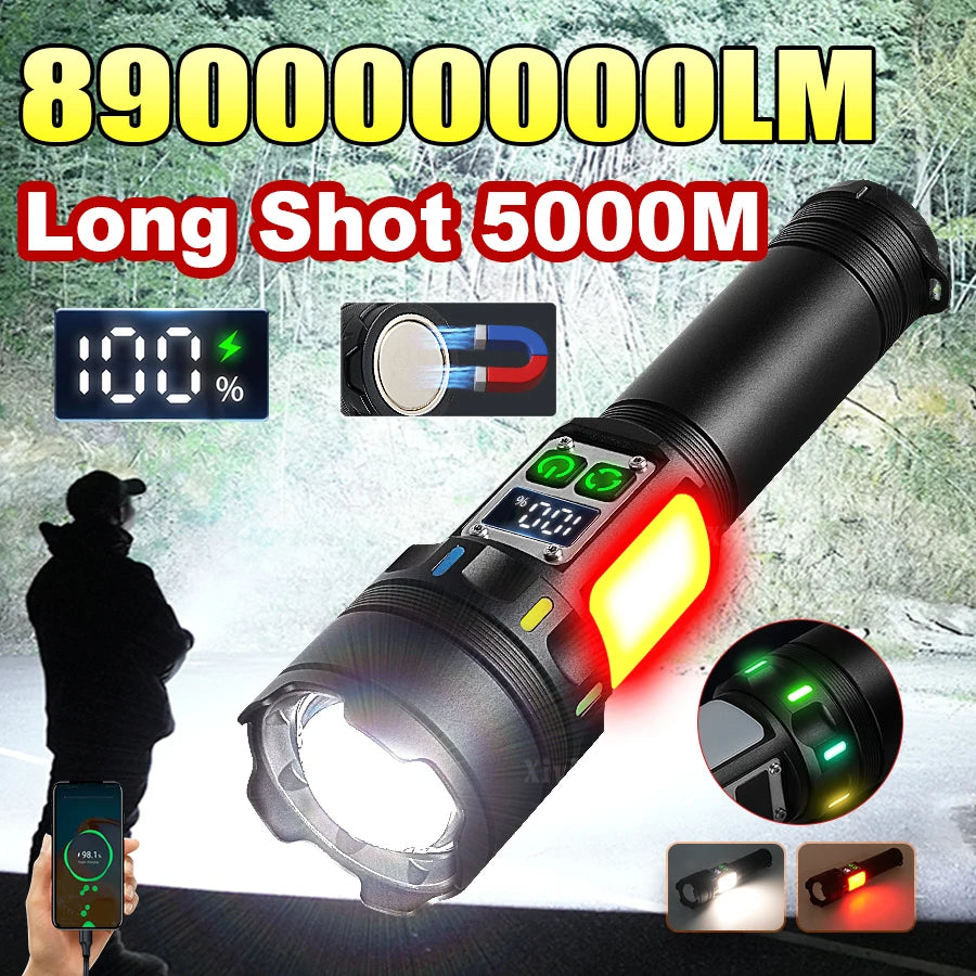 torche rechargeable puissante laser anti choc multifonction camping extérieure led affichage numérique