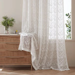 rideau moderne feuilles stylisées blanc transparent salon chambre coucher