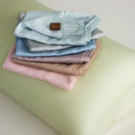 lot deux taies d'oreiller lyocell eucalyptus bleu clair unies lit chambre moderne