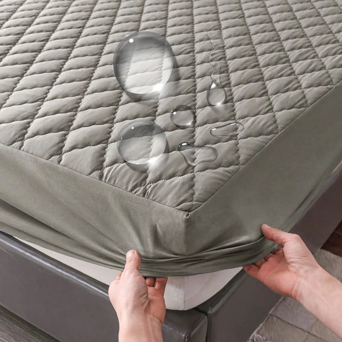 drap housse imperméable coton gris blanc lit simple double élastique respirant anti acariens