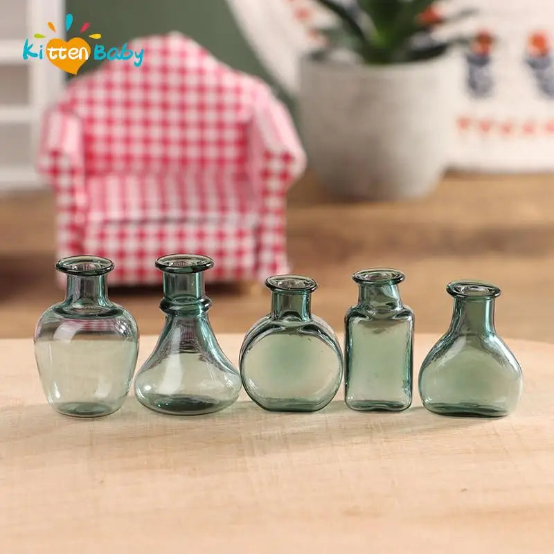 miniatures vases verre vintage vert clair fleurs séchées décoration intérieure transparentes chambre salon