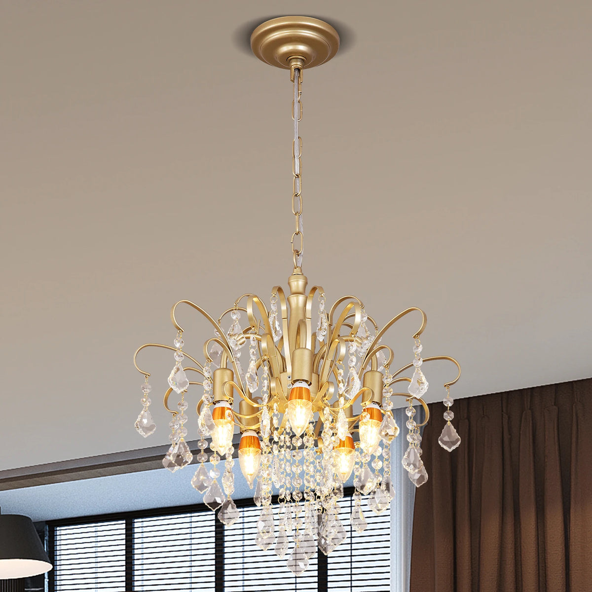 lustre cristal doré salon chambre classique suspension chaîne lumineuses modernes