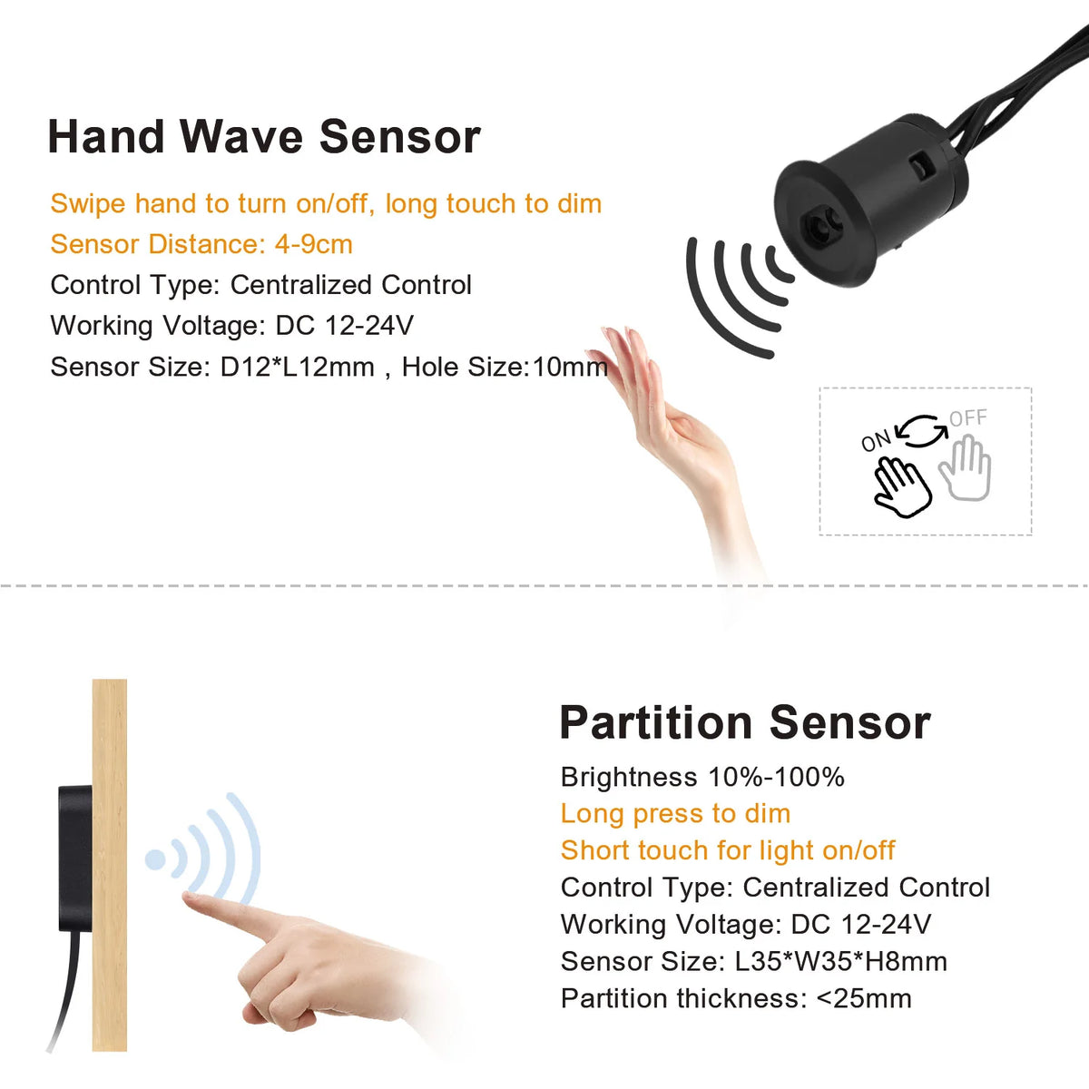 capteurs mouvement lumière noir adhésifs modernes sensor pir touch main partition double porte