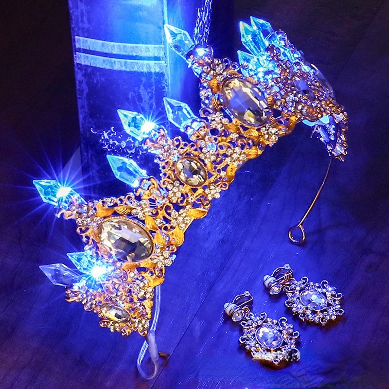 couronne baroque ornements diamants boucles oreilles cristaux multicolores occasion fête mariage anniversaire