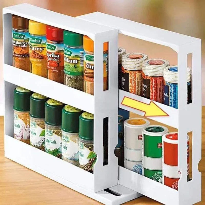 étagère rotative épices blanc moderne niveaux coulissante organisation cuisine blanc mat fixations