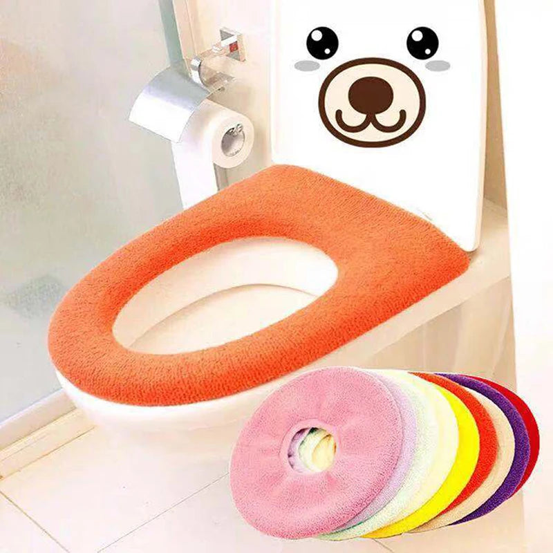 coussin toilette velours uni orange rouge bleu confort clips fixations salle bains
