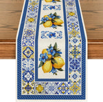 tableau lin motif floral citron été blanc bleu jaune decoration maison rustique classic
