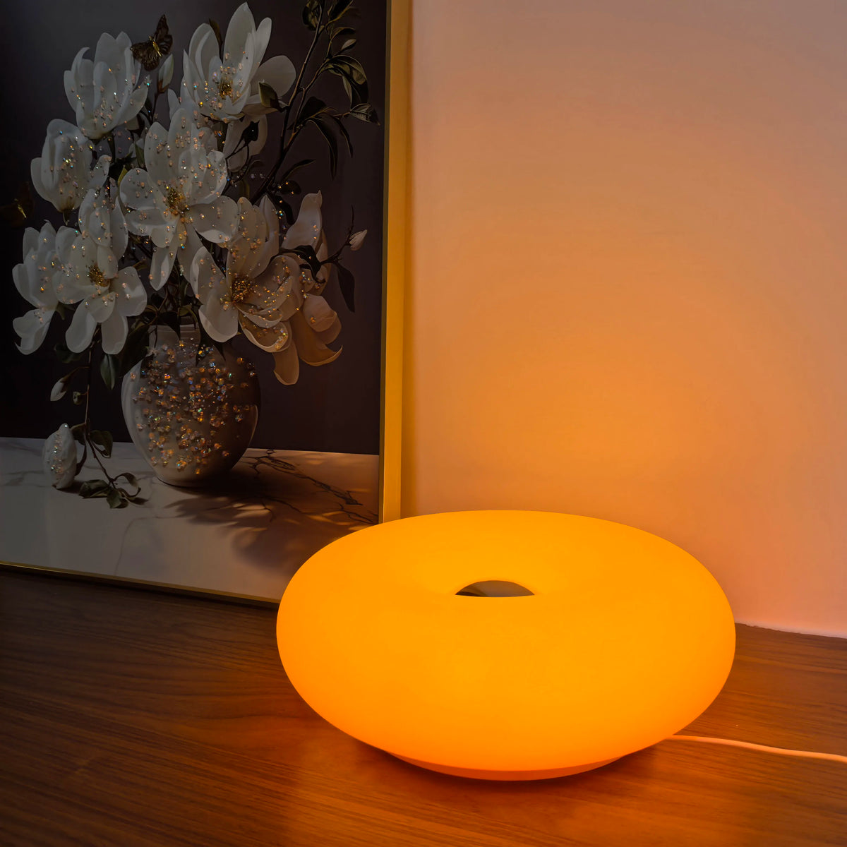 lampe toroïdale moderne veilleuse led chargeur usb orange blanc chambre salon