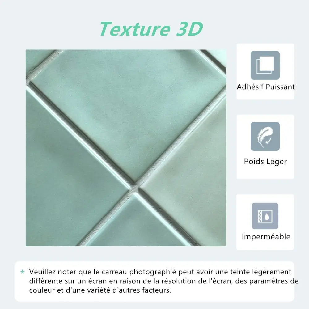 carreaux auto adhésifs pvc 3d vert pastel modernes cuisine salle bain mural 29x29cm