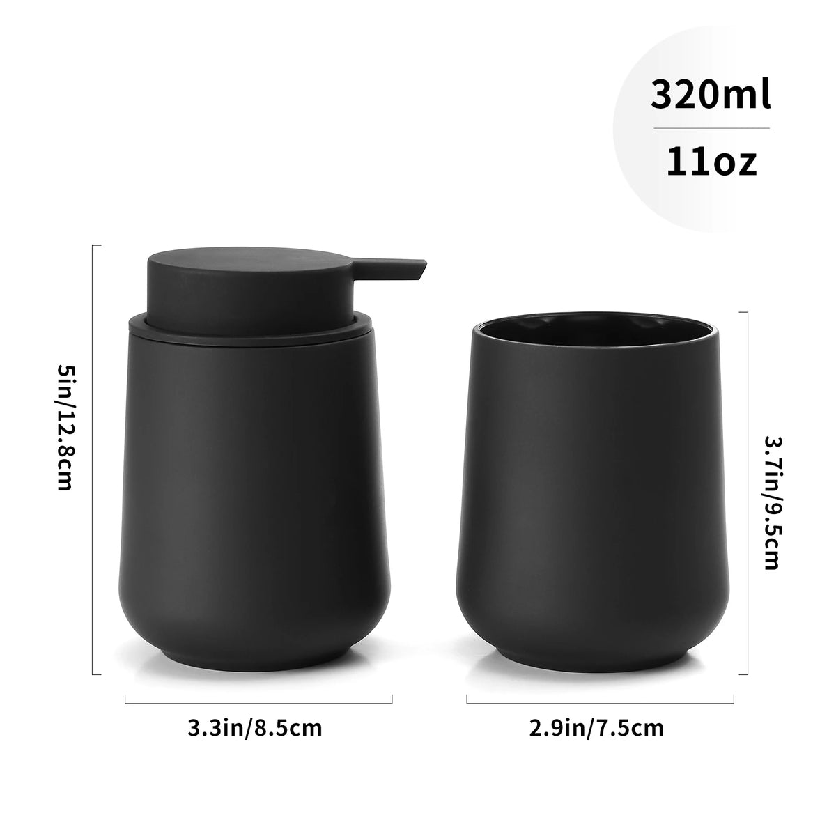 distributeur savon tasse dents noir mat moderne minimaliste respectueux environnement deux pièces