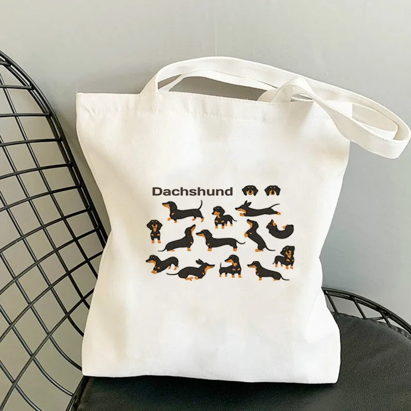 sac main toile chien imprimé moderne blanc poches détachables doux