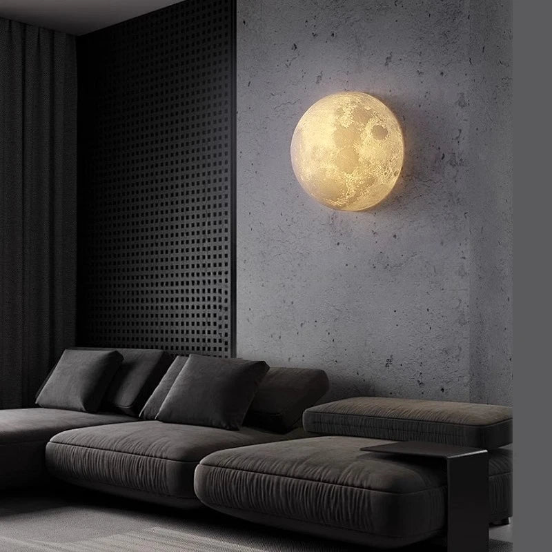 lampe murale lune moderne blanc doré relief adhésif facile led éclairage quotidien