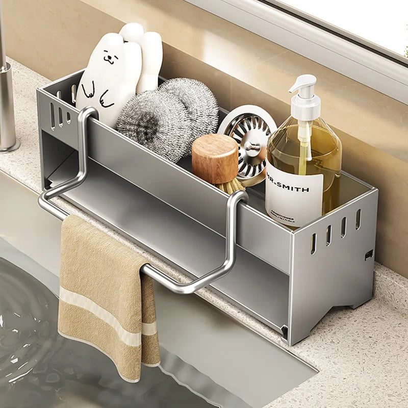 étagère cuisine moderne multifonctionnelle argentée lisse clips fixation minimaliste