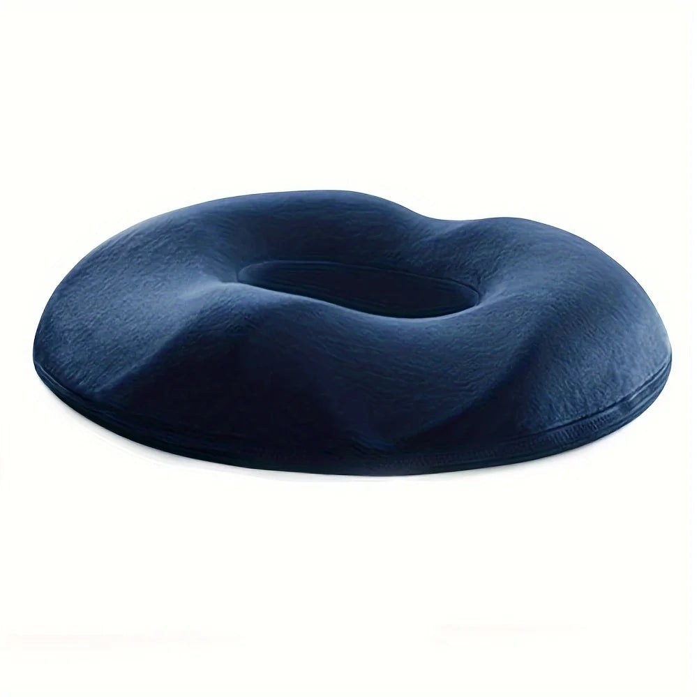 coussin soutien coccygien mousse mémoire forme polyester bleu foncé confortable ergonomique texture douce portable