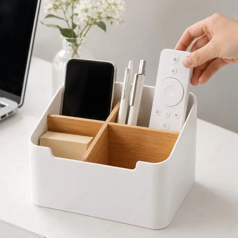boîte rangement moderne blanc bois compartiments stylos organisation