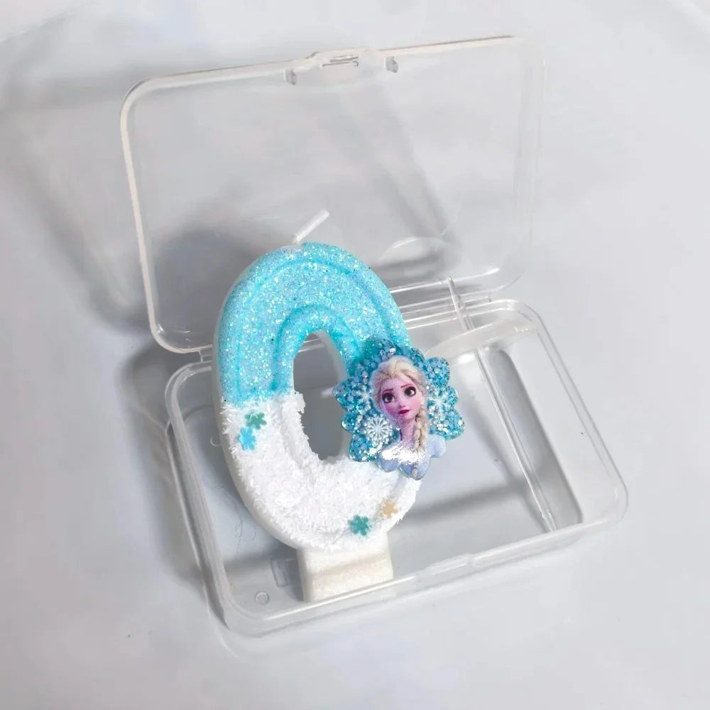 bougies anniversaire forme chiffres frozen elsa glitter bleu blanc decorative thème