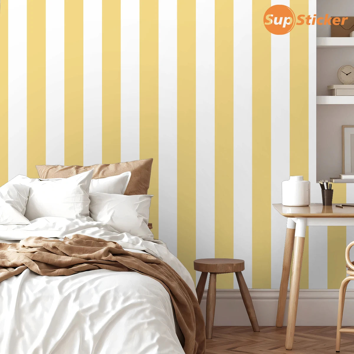 papier peint rayé moderne jaune blanc violet marron adhésif auto collant amovible décoration mur