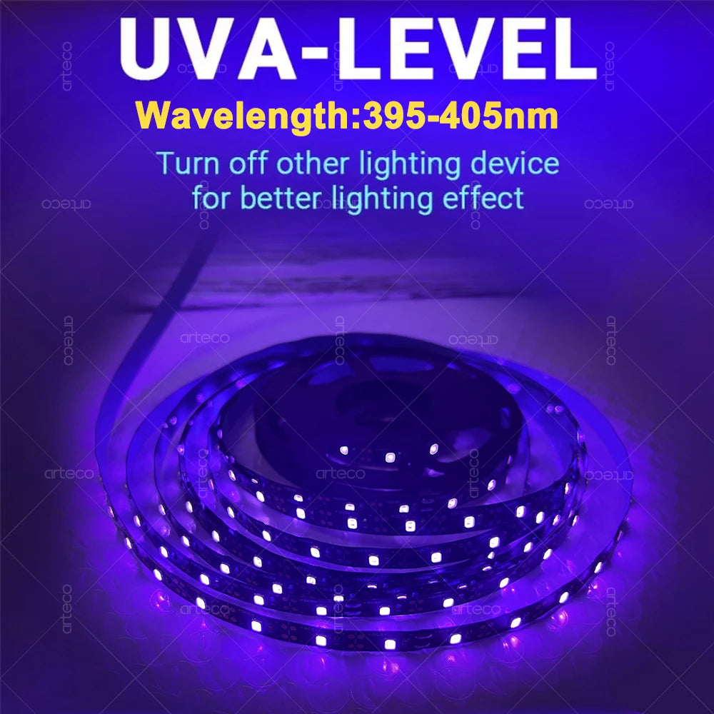 ruban led uv noir lumineux points blancs adhésif moderne technologie usb câble alimentation