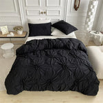parure lit beige clair housse couette plissée fleurs romantiques ensemble literie double